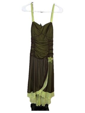 Vintage Y2k Ruby Rox Flowy Fairy RuffleTwo-Tone Layered Dress brown/lime